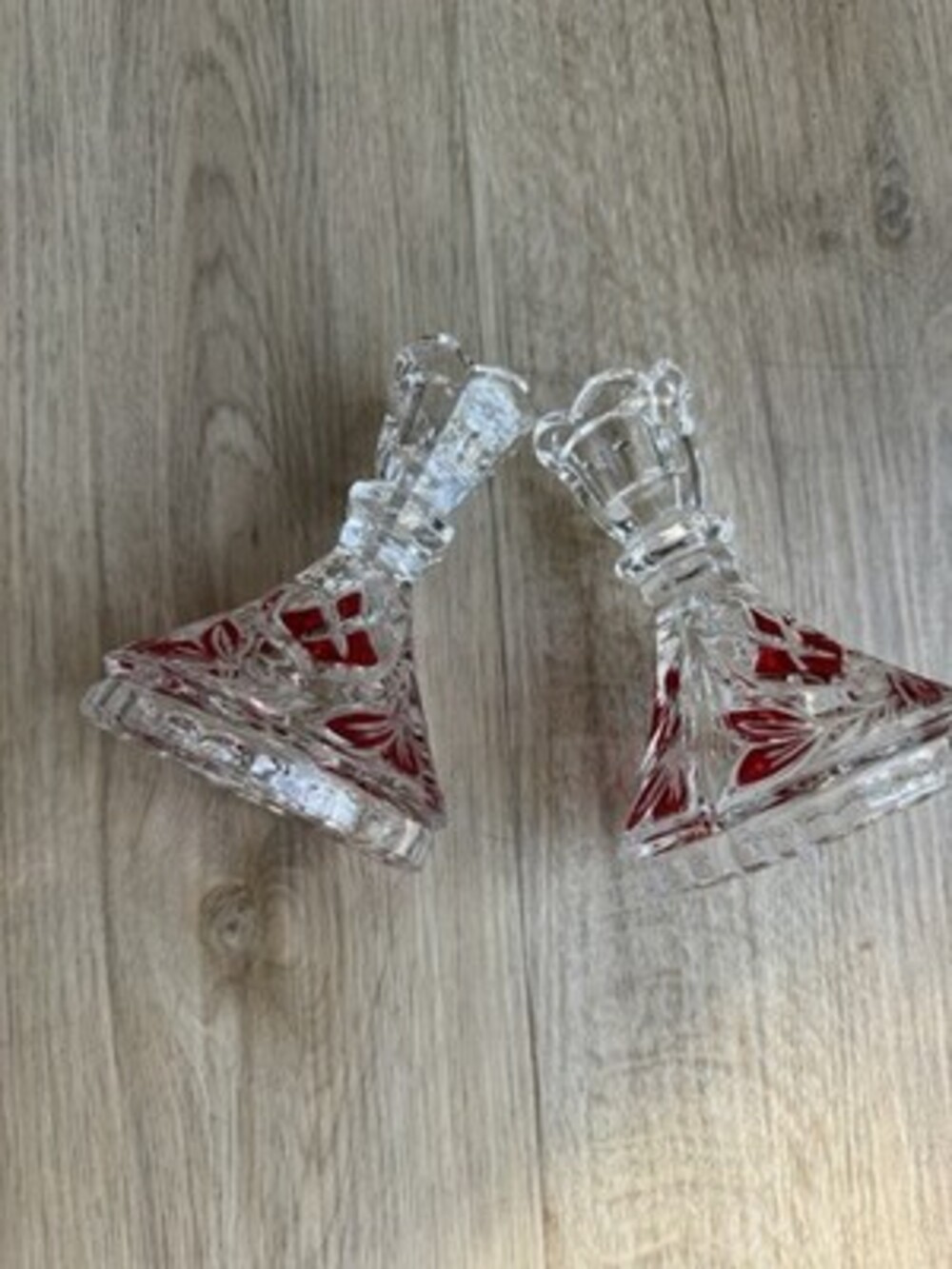 Vintage Anna Hutte Bleikristall Lead Crystal (24%) Ruby Candlestick Holders
